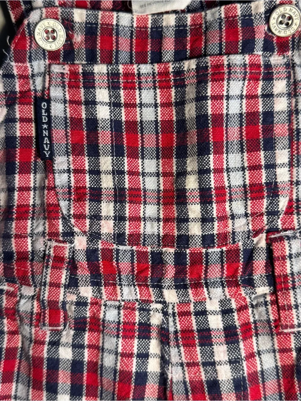 Old Navy Red, Black & White Plaid Kids Overalls